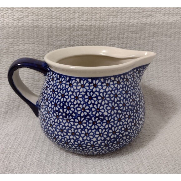 Boleslawiec Polish Pottery Pitcher Jug  ~4.5" Tall-Handpainted Flowers-POLAND - Picture 1 of 9